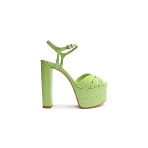 Schutz Keefa High Deluxe Green Platform High Block Heels Ankle Strap Sandals 9